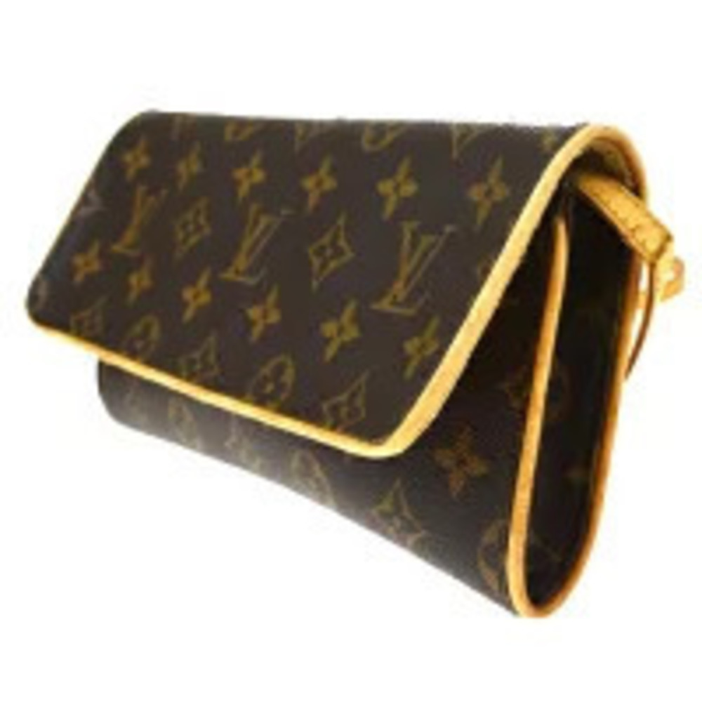 Louis Vuitton Clutch Bag Pochette Shoulder Monogram Leather Twin Brown